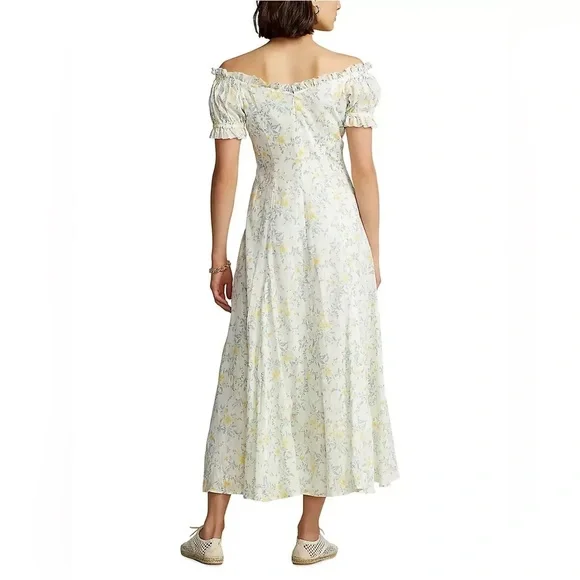 Polo Ralph Lauren Off The Shoulder Puff Sleeve Midi-Dress size 8 - Picture 4 of 6